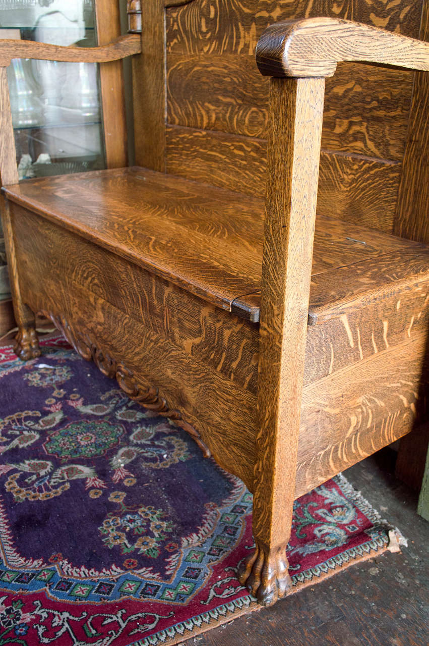 20th Century Super Quarter Sawn Oak Hall Bench with Matching Mirror with Hooks