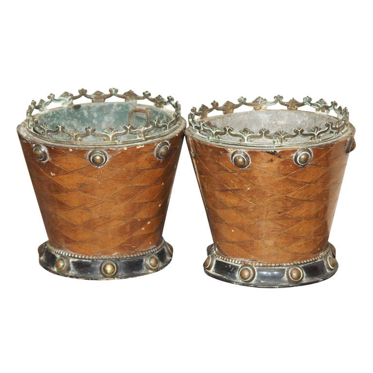 Pair of Parquetry Cachepots