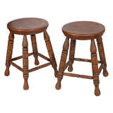 PAIR OF EARLY 20THC PLANK SEAT STOOLS IN NATURAL SURFACE