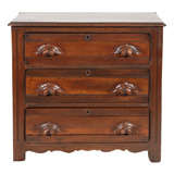 19THC EARLY COTTAGE CHEST OF DRAWERS W/HAND CARVED DRAWER PULLS