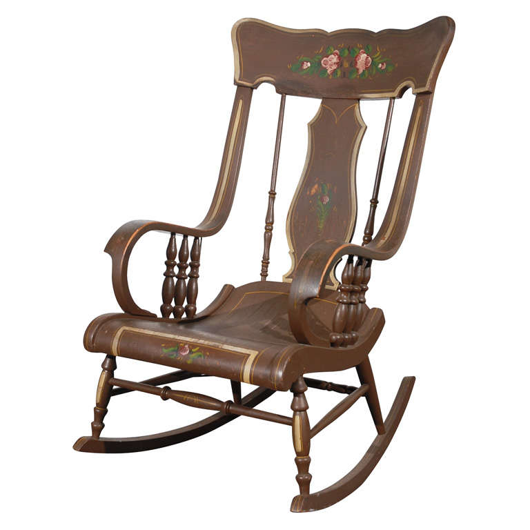 FANTASTIC 19THC ORIGINAL PAINTED BOSTON ROCKING CHAIR FROM  PA.