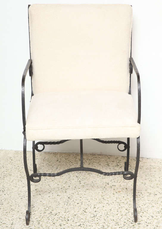 Great pair of Iron Chairs in the <br />
style of Colt Morgan,Iron and <br />
upholstery