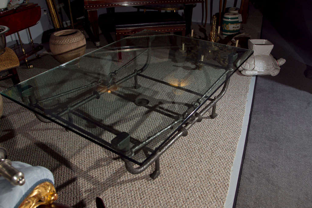 Mid-20th Century Glass Top Coffee Table Manner of Giacometti