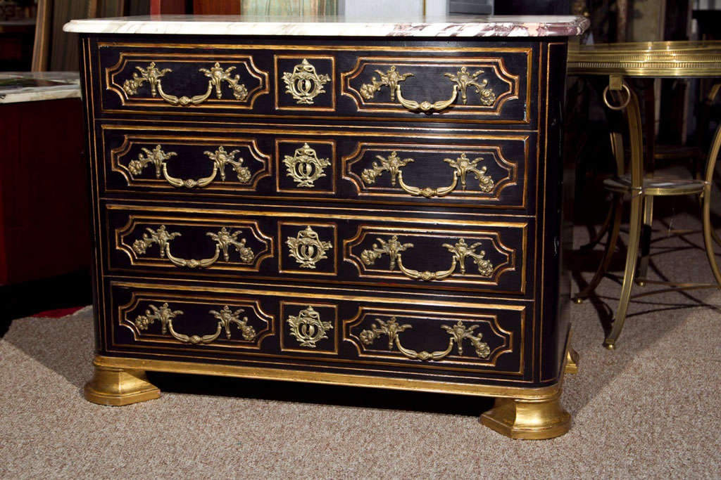 Argentine Maison Jansen Ebonized French Directoire Style Marble-Top Chest of Drawers 