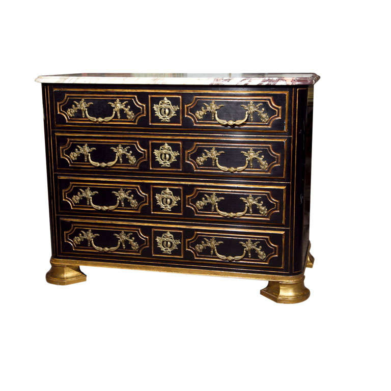 Maison Jansen Ebonized French Directoire Style Marble-Top Chest of Drawers 