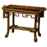 19thc Gilt Bamboo Table With Chinoiserie Panel Top