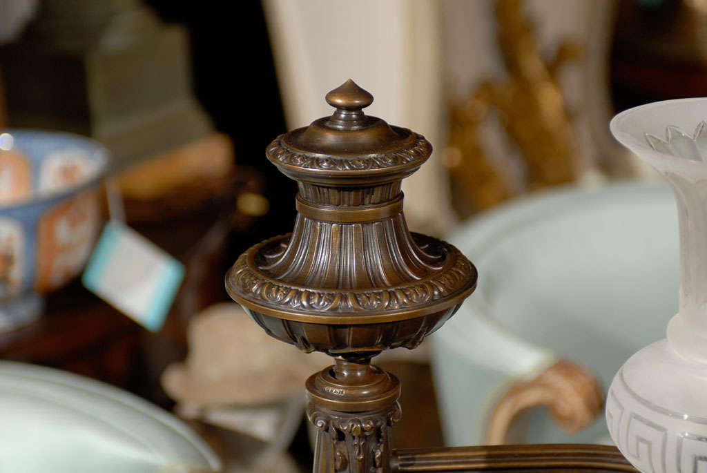 Pair of circa 1827-1847 Bronze Argand Lamps with Crystal Globes by B. Gardiner 1