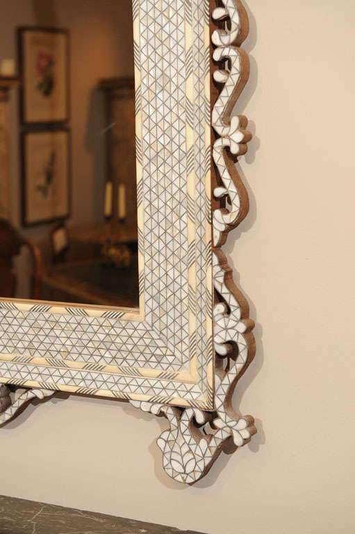 20th Century Hand Carved Inlaid Moroccan Mirror