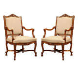 19th Century Louis X V-Style Provincial Hand Carved Armchairs