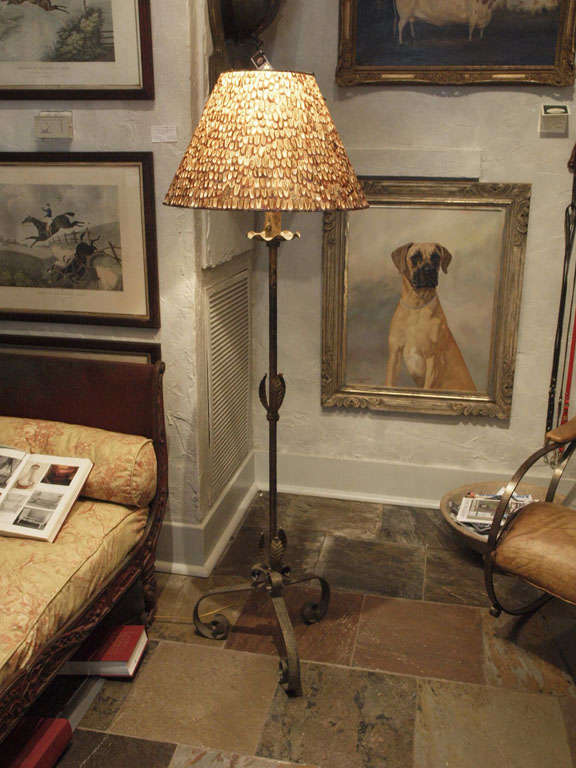 Iron floor lamp with custom made pheasant feather shade, c. 1920 For Sale 6