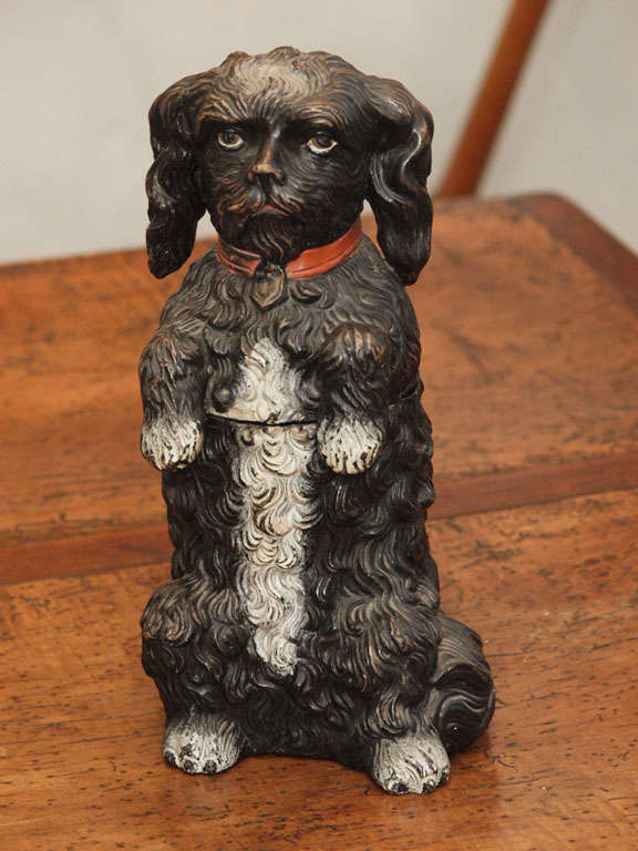 Terracotta humidor in form of a spaniel, 19th century, Germany