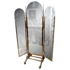 Brass  Cheval  Mirror  With  Folding  Extensions