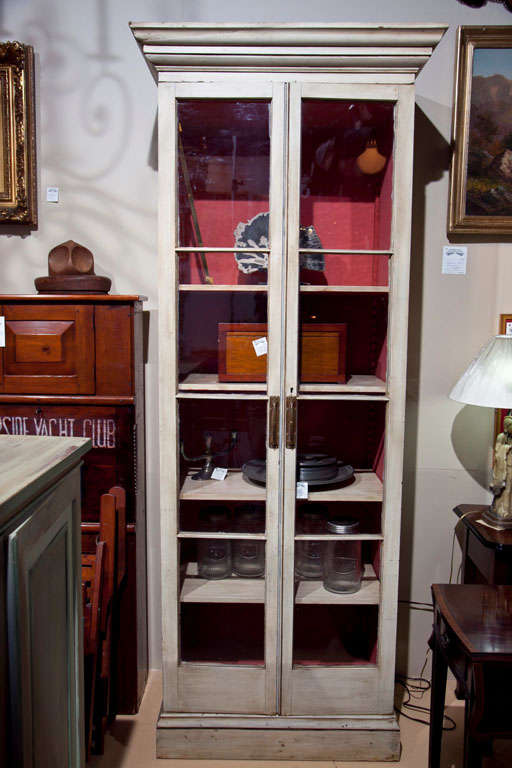 Tall Painted Vitrine With Glass Doors