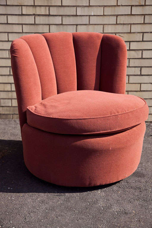 CHANNEL BACK SWIVEL CHAIRS IN  THE ART  DECO STYLE..TEXTURED FABRIC-  RECENTLY REUPHOLSTERED