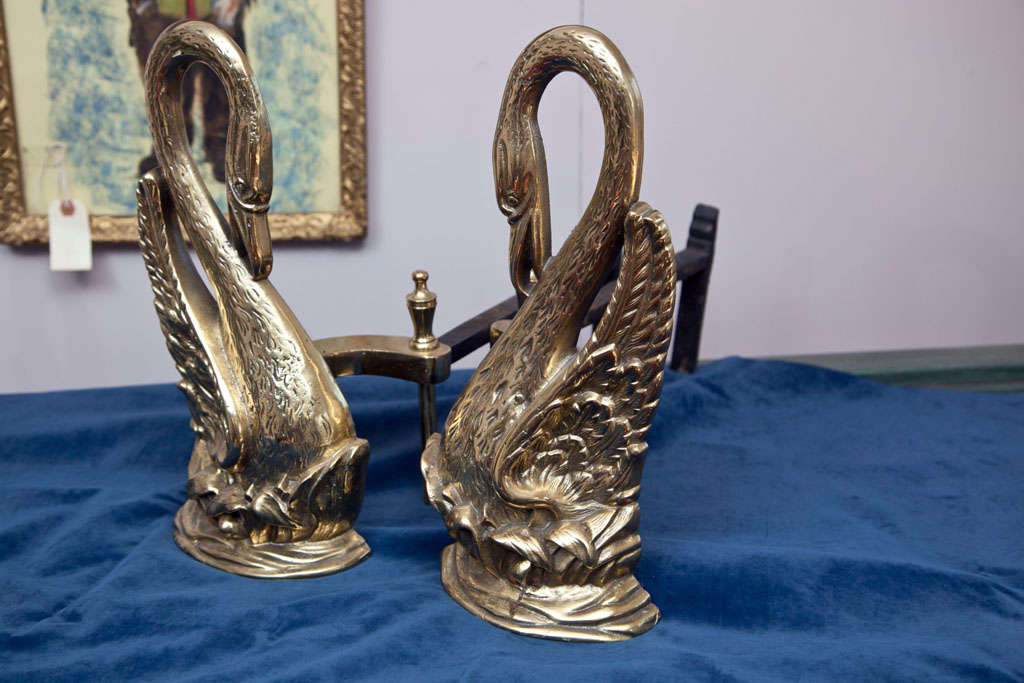 Pair Of  Cast  Brass  Andirons