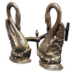 Pair Of  Cast  Brass  Andirons