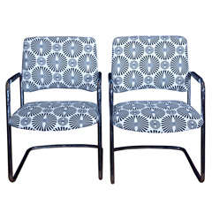 Pair Chrome And Upholstered Chairs By Steelcase