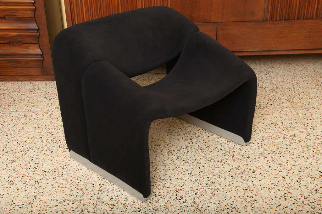 SOLD  Extremely comfortable, Pierre Paulin's design magic was at work with these armchairs edited by Artifort, Maastricht.  Dubbed the Groovy Chair, the F598 chair is a sensous curving form....this sumptously upholstered Divina grade 191 by Kvadrat