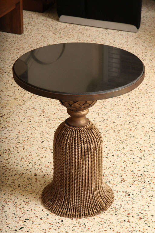20th Century Fine  Gold Patinated Iron & Marble Tassel Base Table