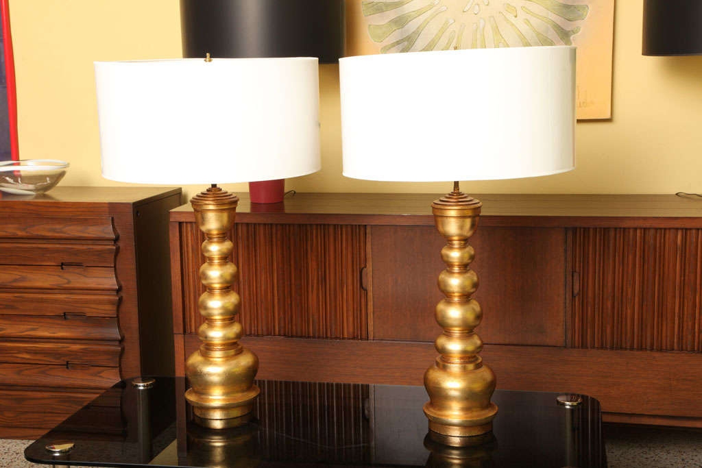 American Tall James Mont Gold Leaf Table Lamps