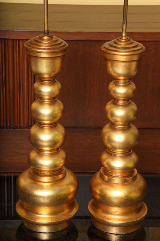 Tall James Mont Gold Leaf Table Lamps 5