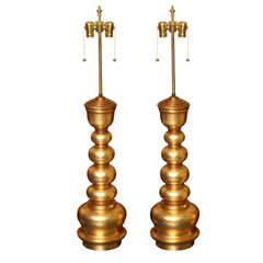 Tall James Mont Gold Leaf Table Lamps