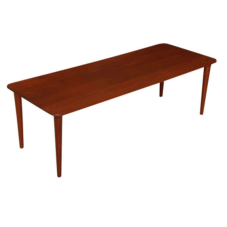 Exceptional 1950s Danish Modern Solid Teak Longboard Coffee Table