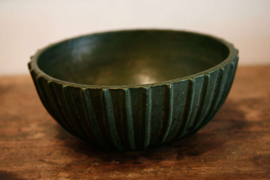 a beautiful glazed stoneware bowl by danish artist , arne bang. signed and numbered.