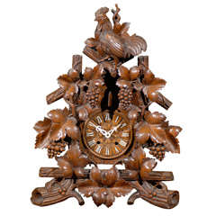 19th Century French Blackforest Carved Wood Clock