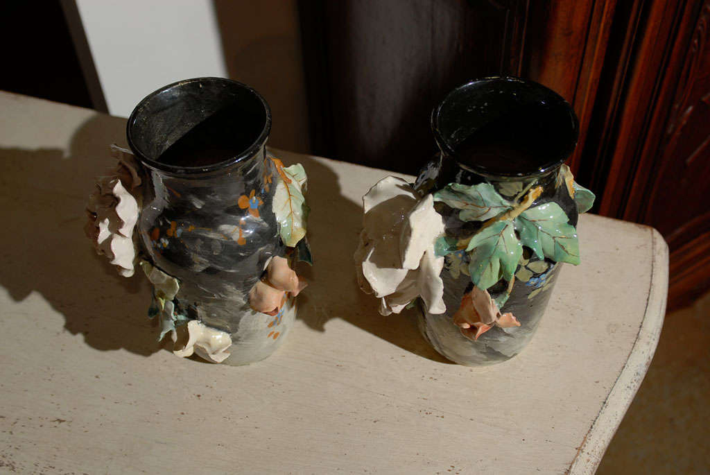 Pair of Majolica Barbotine Vases Circa 1870