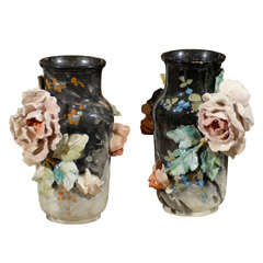 Pair of Majolica Barbotine Vases Circa 1870