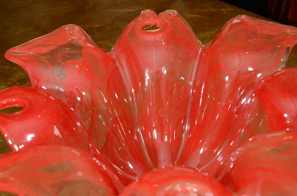 Exquisite Large Coral Red Murano Glass Footed Pedestal Bowl 3