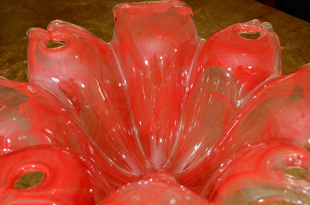 Exquisite Large Coral Red Murano Glass Footed Pedestal Bowl 5