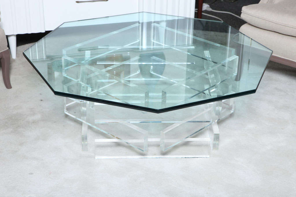 American Beautiful 1970's Octagonal Lucite and Glass Coffee Table