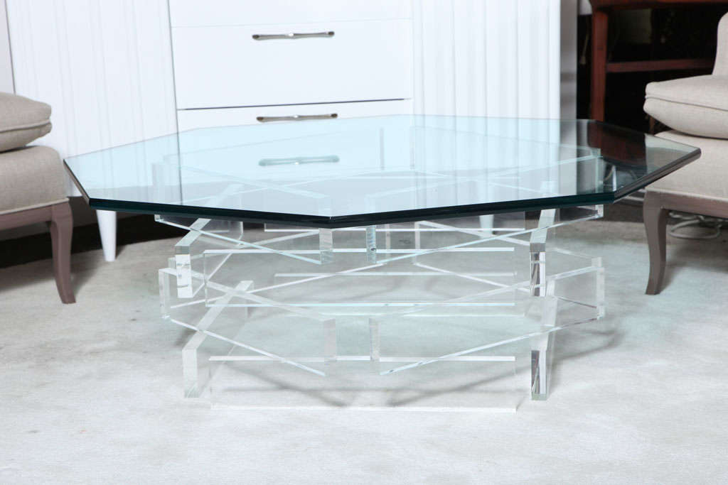 Late 20th Century Beautiful 1970's Octagonal Lucite and Glass Coffee Table