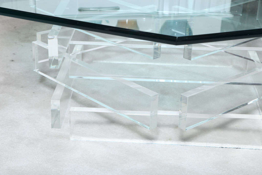 Beautiful 1970's Octagonal Lucite and Glass Coffee Table 1