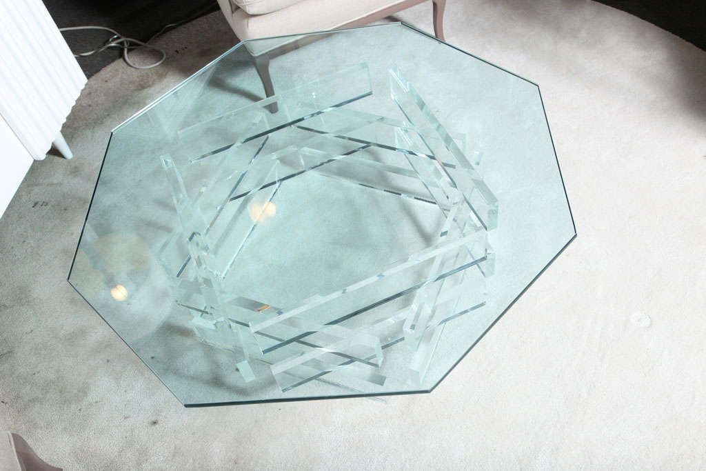 Beautiful 1970's Octagonal Lucite and Glass Coffee Table 5