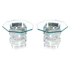 Stunning 1970's Octagonal Lucite and Glass Side Tables