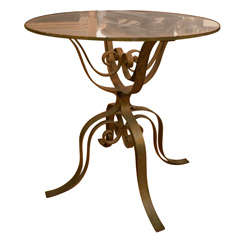 Round Smoked Glass Topped Iron Table
