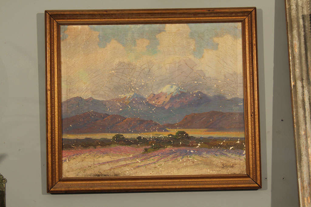 Beautiful mountainscape, heavily crackled, beautiful. Signed by artist.