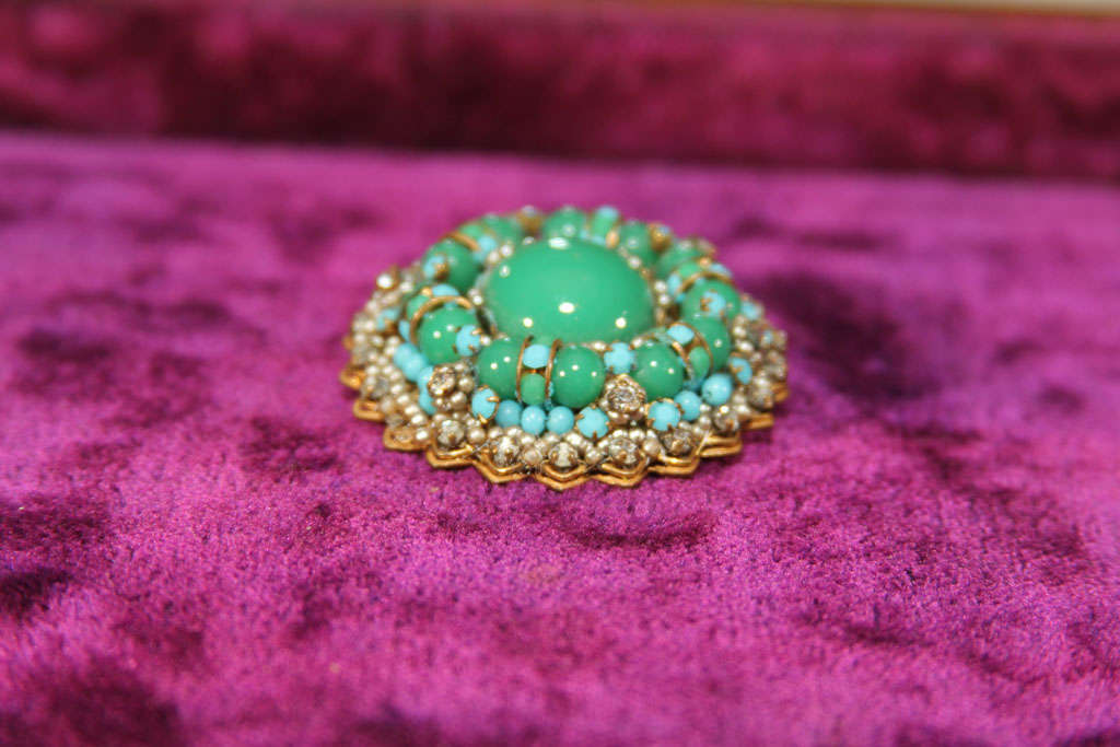 Mid-20th Century green/blue brooch For Sale