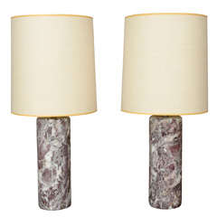 Pair Brêche Violette Marble Lamps by Nessen