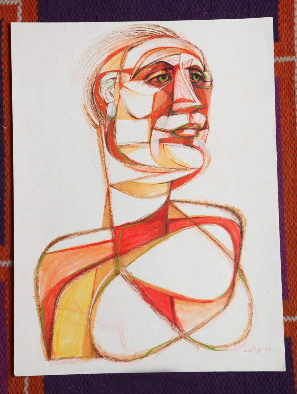 Contemporary Art with seductive characters.
Handsome Mixed media painting (acrylic, pencil, ink) on watercolor paper. Interesting study of the male.