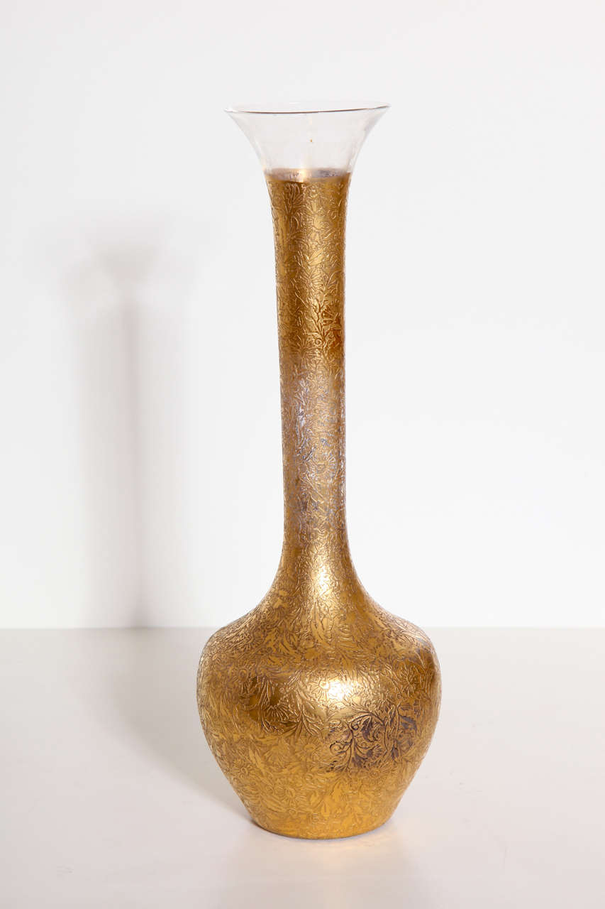 Victorian Antique British Gold and Crystal Overlay Bud Vase For Sale