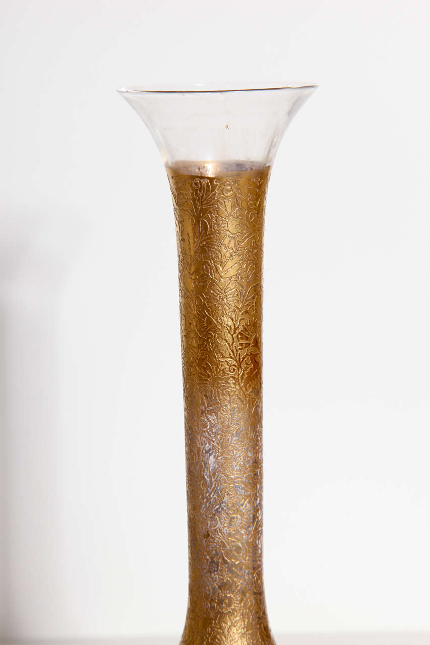 20th Century Antique British Gold and Crystal Overlay Bud Vase For Sale