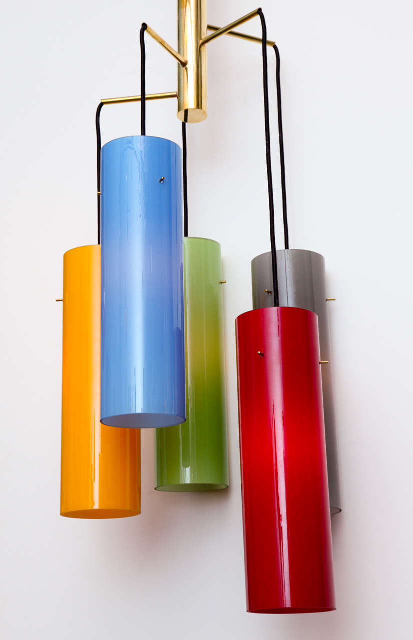 Five-Light Multi-Color Glass and Brass Hanging Fixture 1