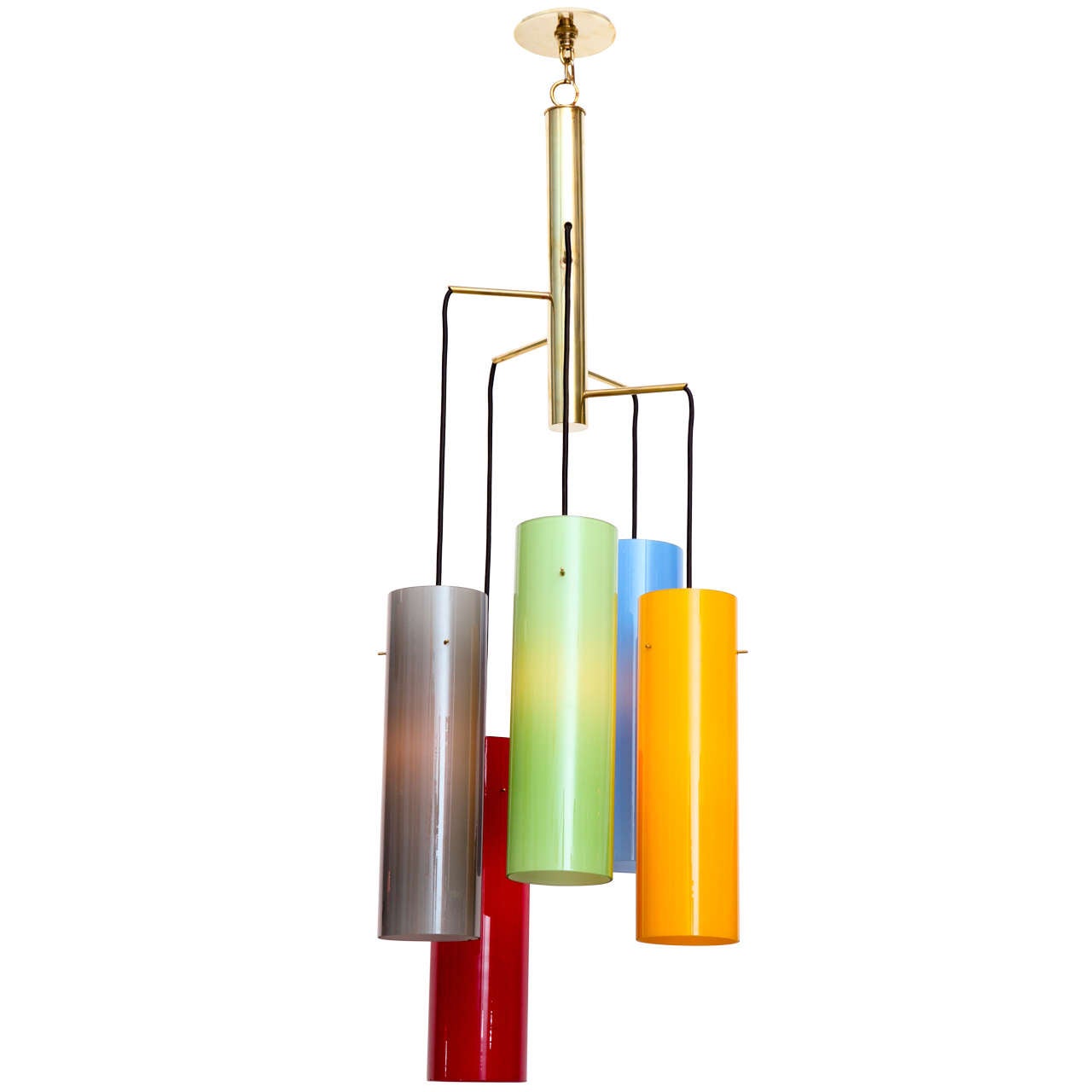 Five-Light Multi-Color Glass and Brass Hanging Fixture