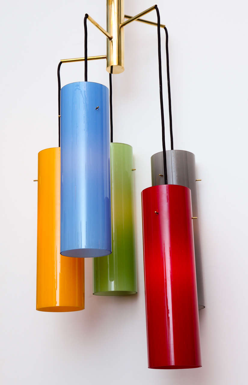 FiveLight MultiColor Glass and Brass Hanging Fixture at 1stdibs