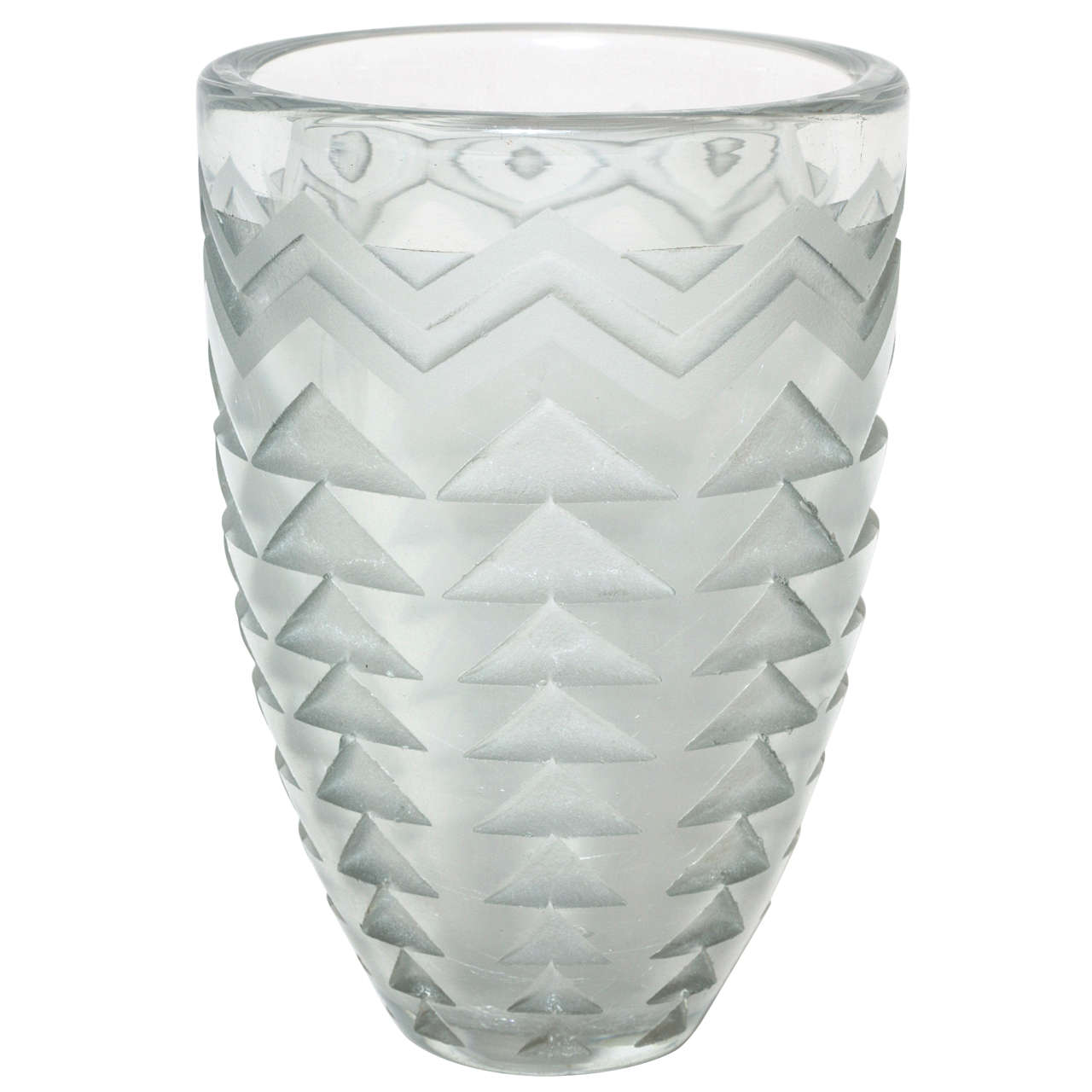 Jean Luce French Art Deco Clear Etched Glass Vase For Sale