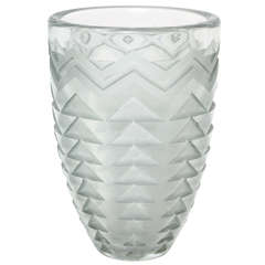 Jean Luce French Art Deco Clear Etched Glass Vase